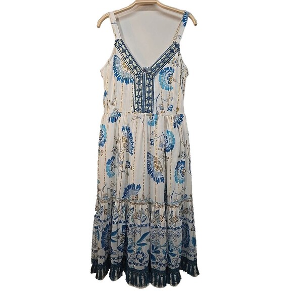 Anthropologie Dresses & Skirts - Me 2 Magic Anthropologie Sz M Blue White Gold Tiered Sleeveless Dress Sz L NWT